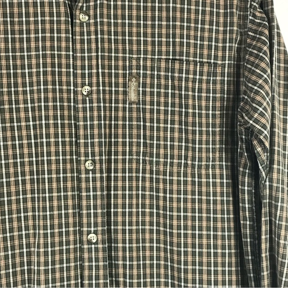 Columbia Button Down Plaid Shirt Green Brown cream Mens size Large - Picture 4 of 10